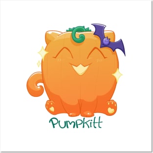 Pumpkitt the Happy Pumpkin Cat Posters and Art